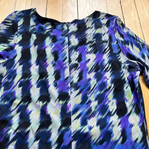 Boss Hugo Boss Size L Blue Black Abstract Print 3/4 Sleeve Ruched Sheath Dress - Picture 13 of 15